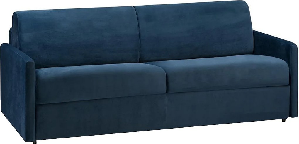 Kanapa 4-osobowa rozkładana z weluru CALIFE - Kolor granatowy - Łóżko 160 cm - Materac 22 cm z pamięcią kształtu
