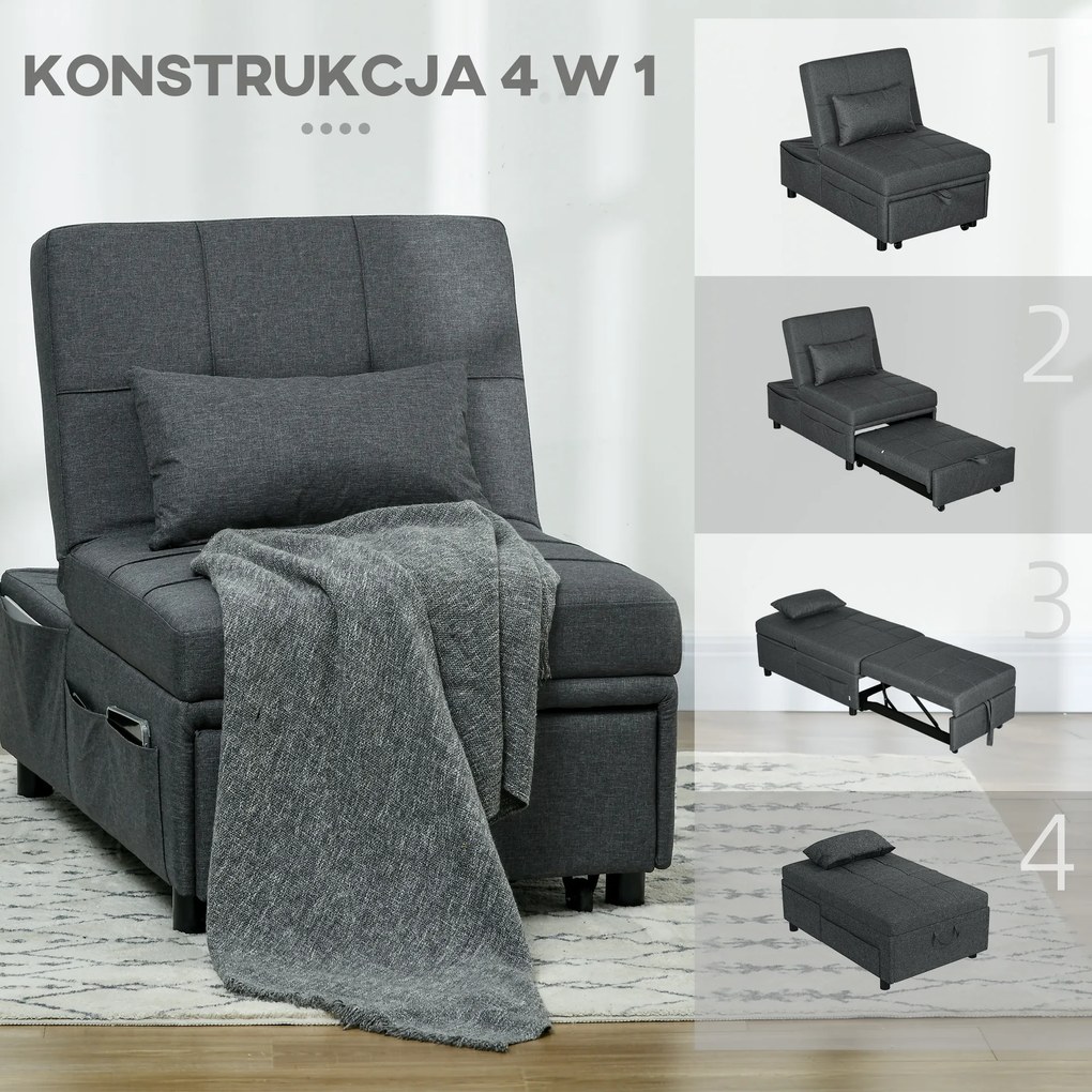 HOMCOM 4-w-1 wielofunkcyjna rozkładana sofa, składany fotel do spania z regulowanym oparciem i poduszką | Aosom PL
