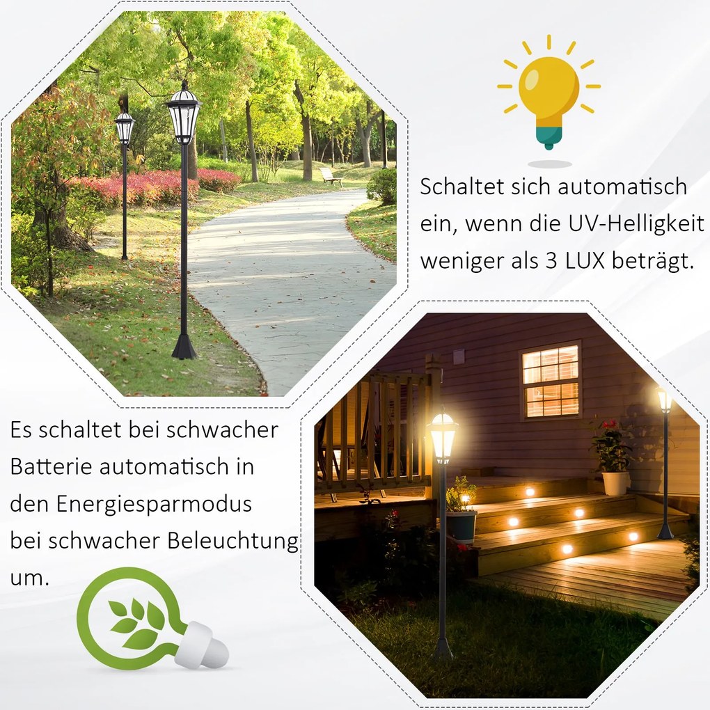 Outsunny lampa ogrodowa solarna LED zestaw 2 sztuki stal nierdzewna oświetlenie zewnętrzne do ogrodu | Aosom PL