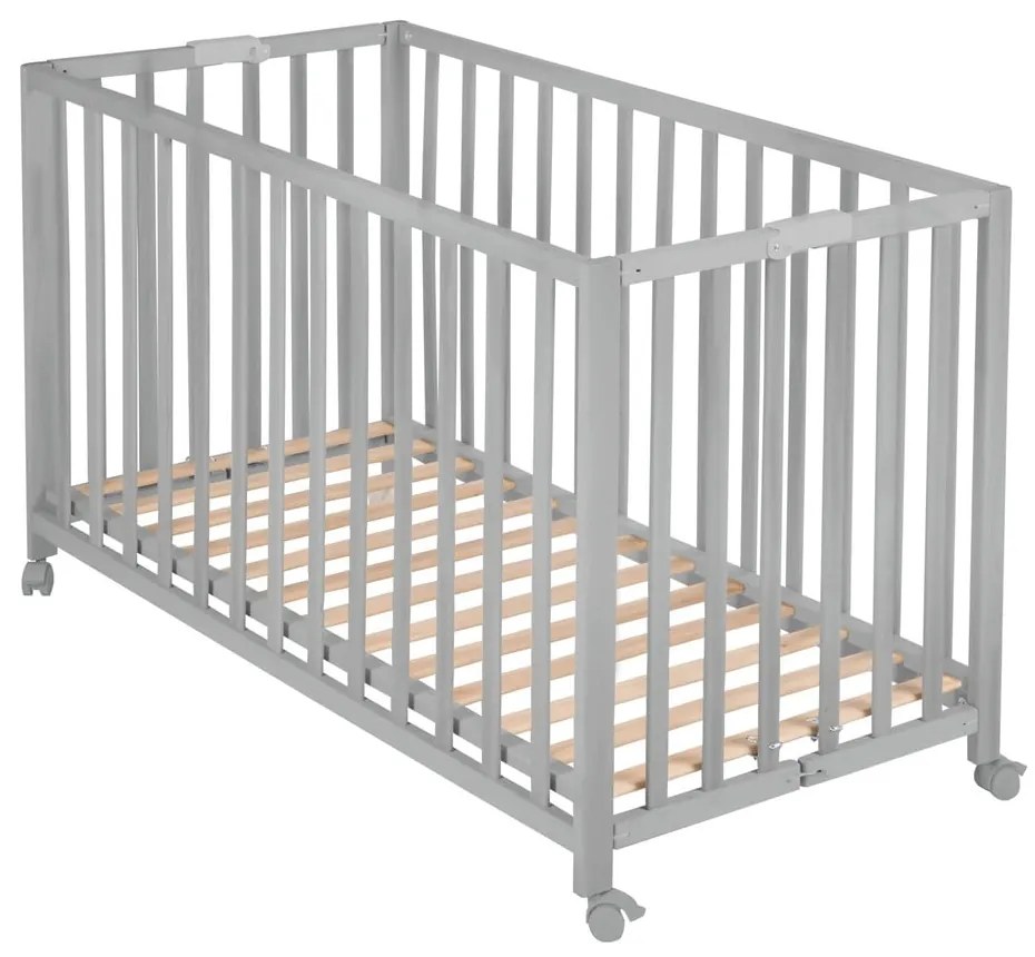 Szare łóżeczko na kółkach 60x120 cm Fold up – Roba