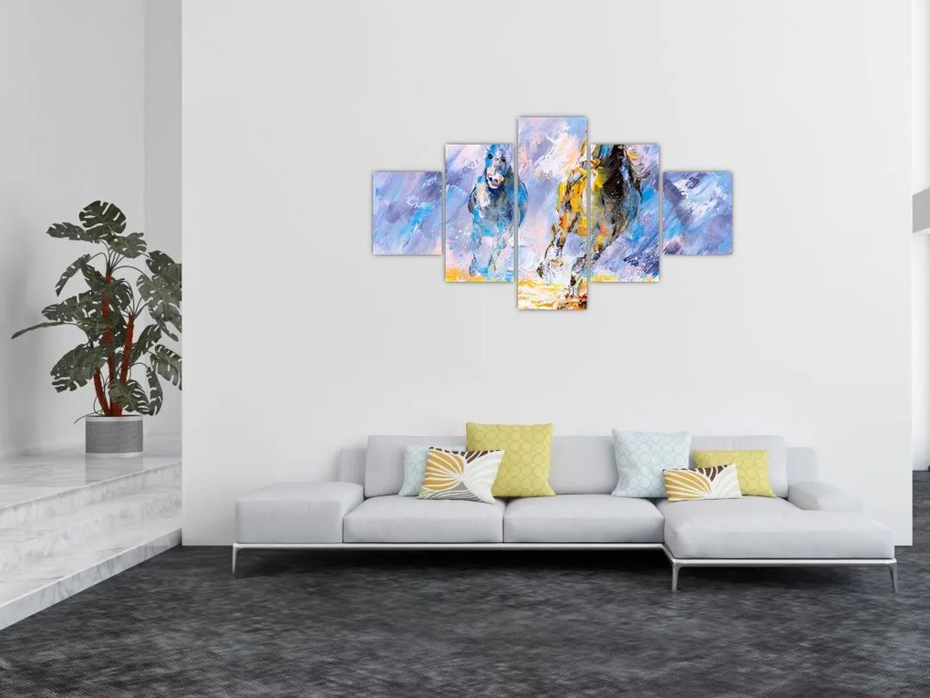 Obraz biegnących koni, obraz olejny (125x70 cm)