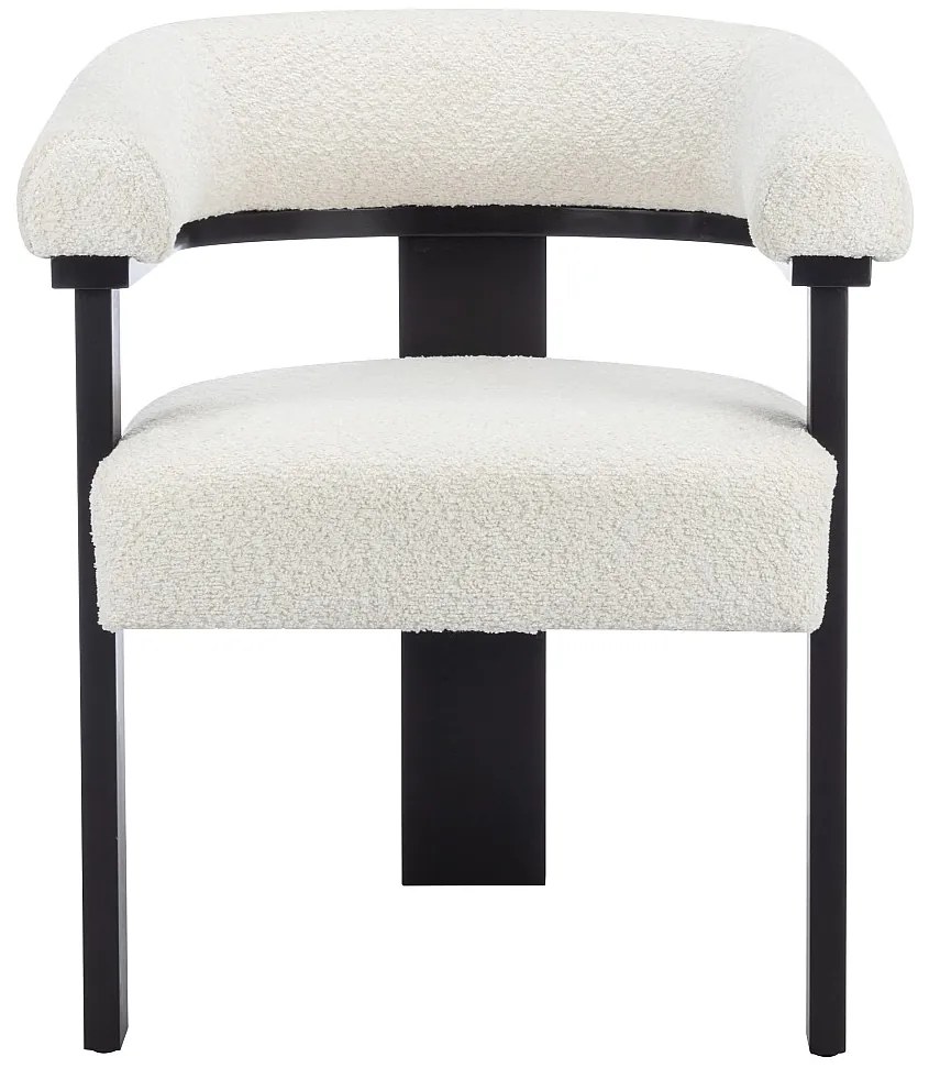 Krzesło z podłokietnikami z bukli i drewna kauczukowego - Biały i czarny - LIVELIA