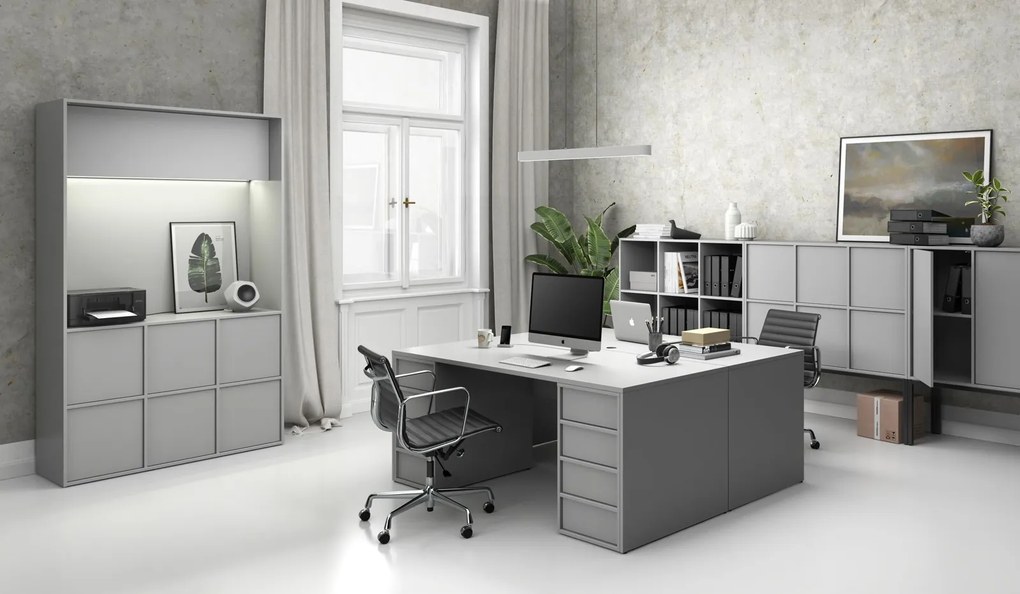 Szafa biurowa FRAME, niska, 3 drzwi, 1299 x 450 x 881 mm, PUSH-lock, szary