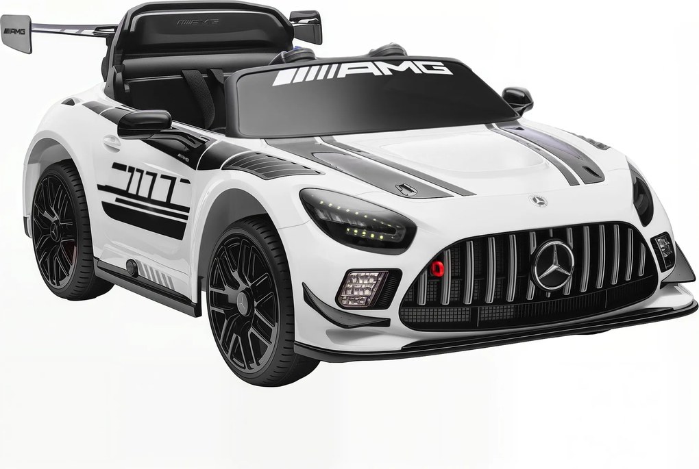 AIYAPLAY Elektryczny samochód Mercedes, Pojazd na siedzenie dla dzieci, Akumulator 12V, światła LED, funkcja muzyczna, klakson, 3-8 lat, Biały