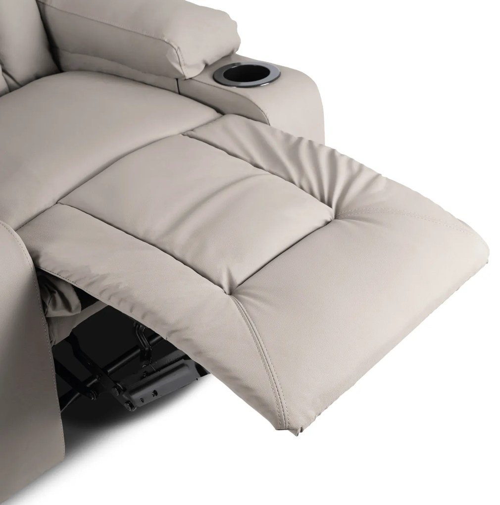 Fotel Masujący BOX Rozkładany Wypoczynkowy z Podnóżkiem Szary Ekoskóra Nowoczesny