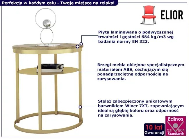 Nowoczesny stolik kawowy z półką dąb artisan + złoty - Melkor 3X