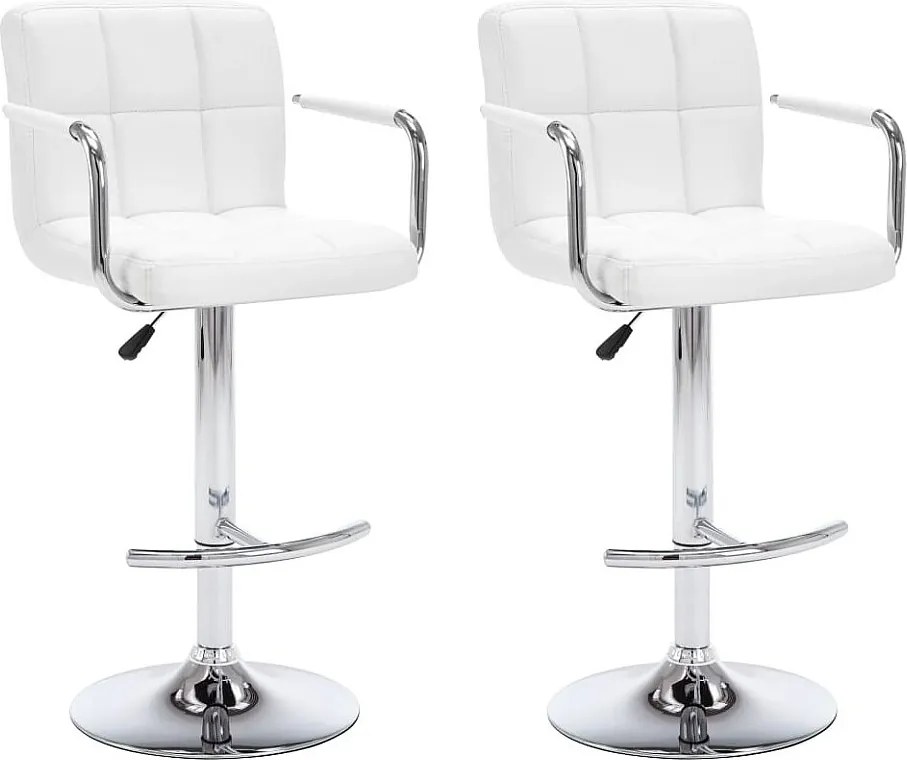 Zestaw 2 Białych Stołków Barowych z Ekoskóry z Podłokietnikami i Podnóżkami