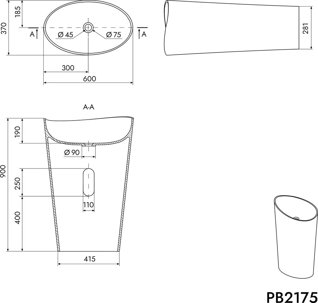 Umywalka stojąca PB2175 WAVE