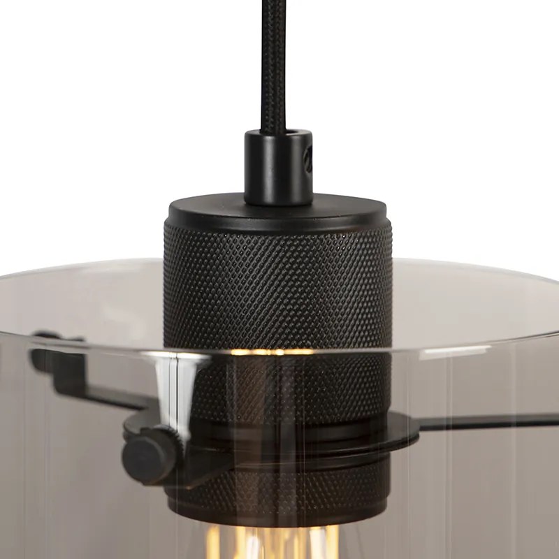 Designerska lampa wisząca czarna z przydymionym szkłem 3-światła - DomeDesignerski Oswietlenie wewnetrzne
