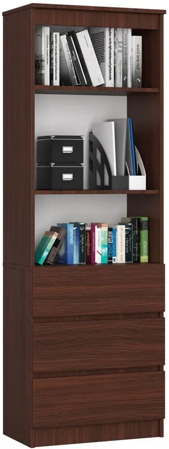 Minimalistyczny regał z trzema szufladami wenge L4-L44