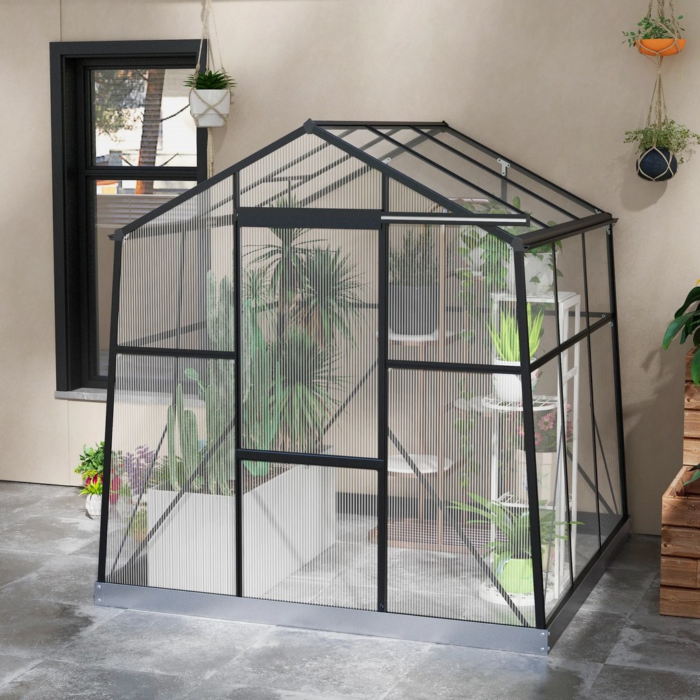 Outsunny Szklarnia Aluminiowa Czarna 192x192x204cm | Aosom PL