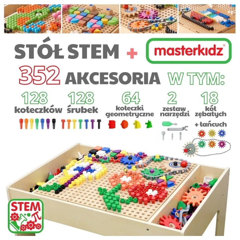 Masterkidz drewniany stół edukacyjny + akcesoria stem wall
