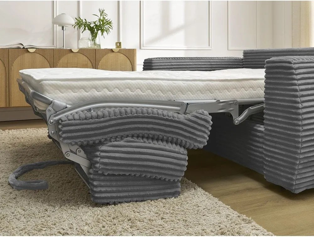 Ciemnoszara sztruksowa rozkładana sofa do spania 220 cm Hugo – Bobochic Paris