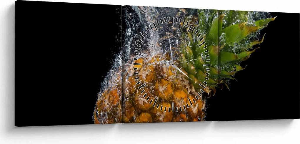 Obraz ananasa w wodzie (z zegarem) (90x30 cm)