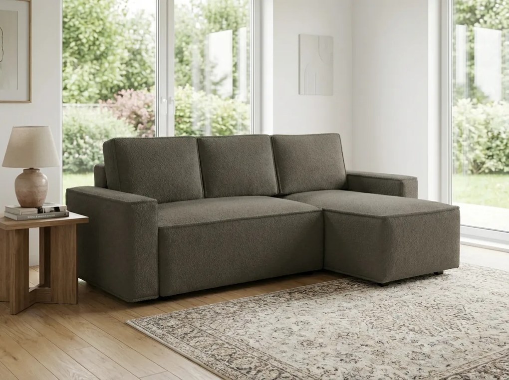 Rozkładana dwustronna sofa narożna SMART BOUCLE 232x143 cm, szaro-brązowa