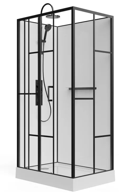 Kabina prysznicowa prostokątna z sitodrukiem - Dwustronny montaż - Biały i Czarny mat - szer. 110 x gł. 80 x wys. 225 cm - GAVILA