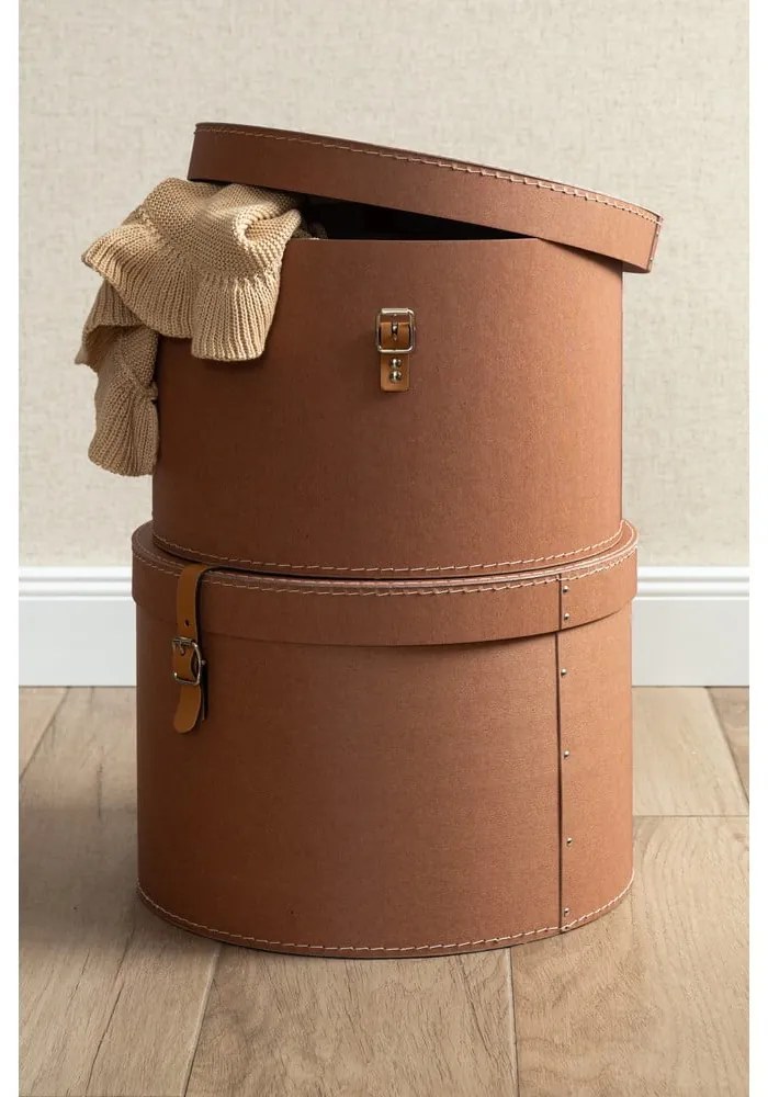 Brązowe kartonowe pojemniki zestaw 2 szt. z pokrywką ø 37,5x25 cm Rut Restore Paper Laminate – Bigso