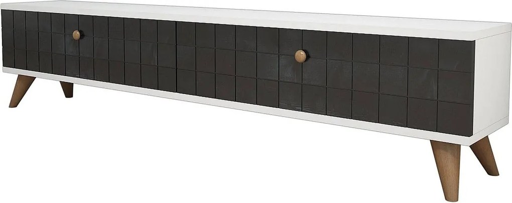 Stolik pod TV – 160 cm – antracyt i biel – lite drewno i płyta wiórowa