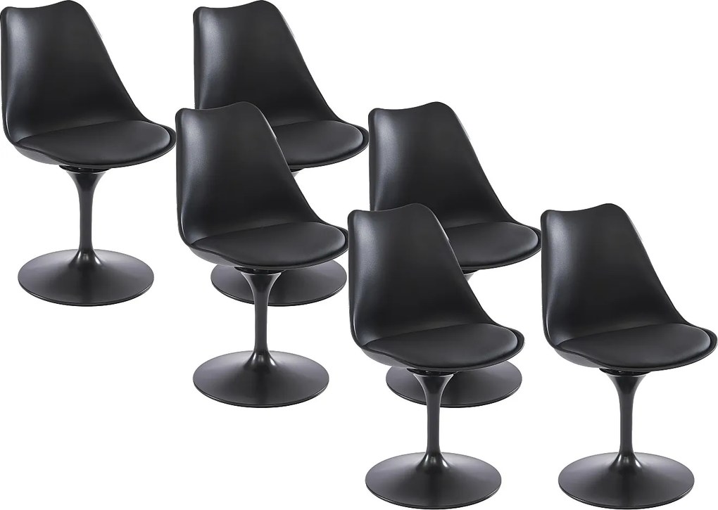 Zestaw 6 krzeseł z polipropylenu, ekoskóry i metalu - Czarny - XAFY