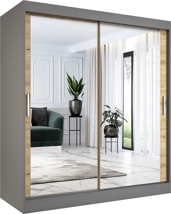 Szafa przesuwna z lustrem 180 cm antracyt + dąb artisan G3-T44