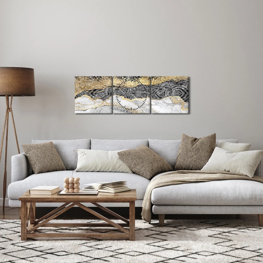 Obraz - Mandala w marmurze (z zegarem) (90x30 cm)