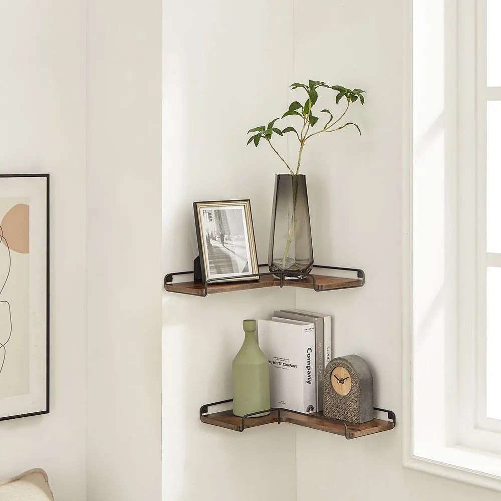 Półka narożna ścienna LOFT, zestaw 2 szt., brązowy/czarny Vasagle