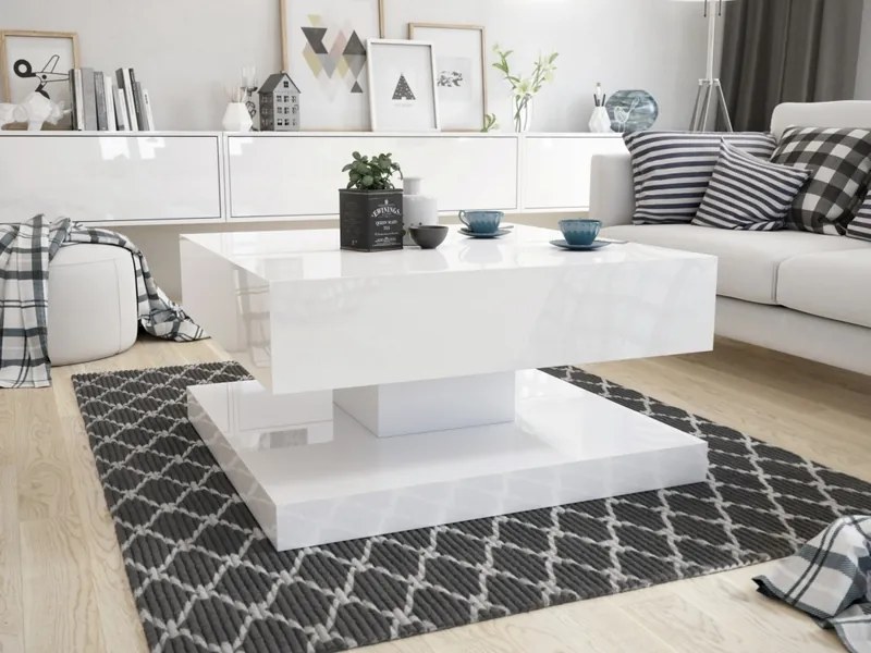 Kwadratowy stolik w wysokim połysku Gemin 80x80 biały