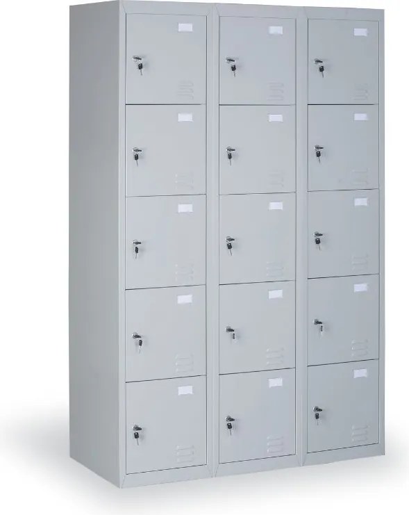 Szafka skrytkowa S2, 5 schowków, 1820 x 380 x 500 mm, demontaż, zamek cylindryczny, drzwi szare