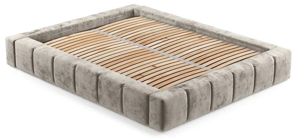 Beżowe tapicerowane łóżko dwuosobowe ze schowkiem i stelażem 160x200 cm Aruba L – Maison de Rêve