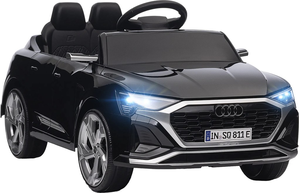 AIYAPLAY Elektryczny samochód dziecięcy, 12V Audi Q8, 3-5 km/h, pilot, reflektory, muzyka, Czarny
