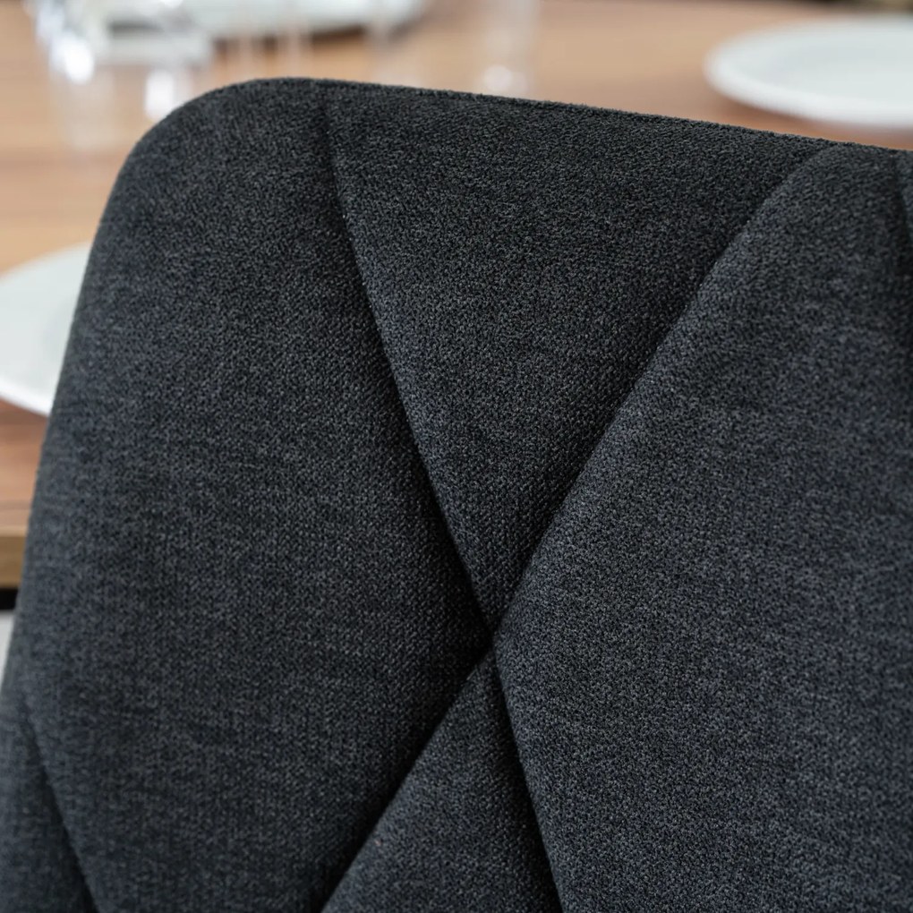 Zestaw Stół Okrągły Rozkładany HARRY 102-142 cm Dąb Craft/Czarny i 6 Krzeseł Tapicerowanych ROBIN 2 Czarnych Nowoczesnych