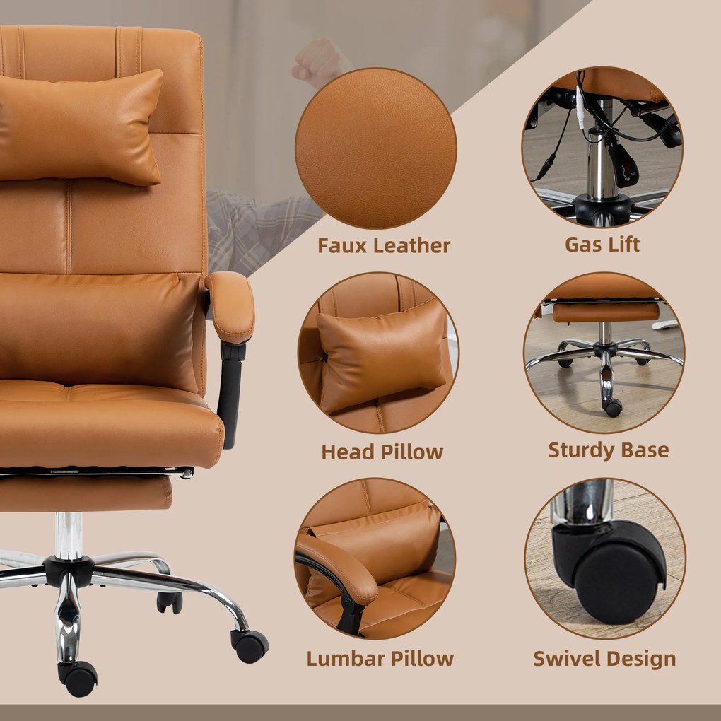 Vinsetto Fotel biurowy z masażem ergonomiczny regulowany jasnobrązowy wygodny do pracy | Aosom PL