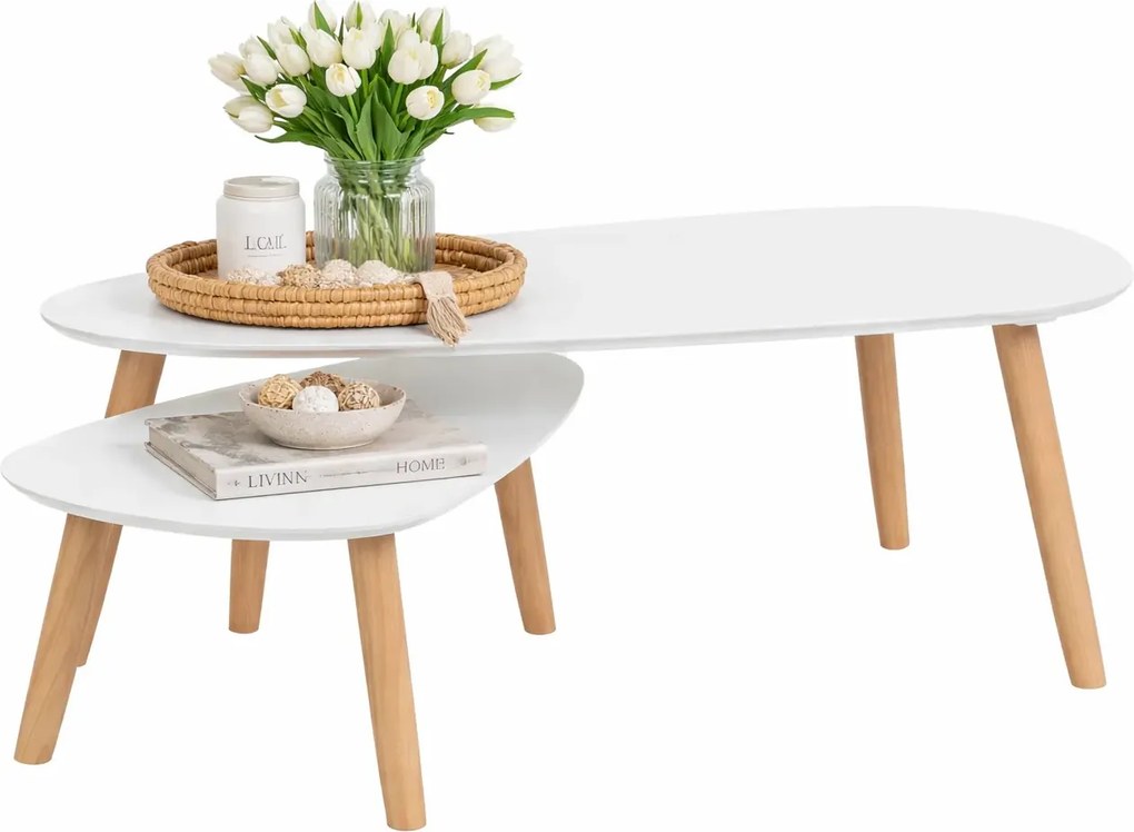 Komplet 2 owalnych stolików z białym blatem F3-W58