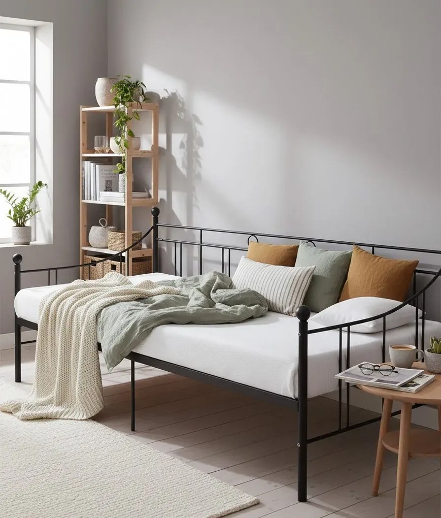 Czarne metalowe łóżko 90x200 cm P1-L94