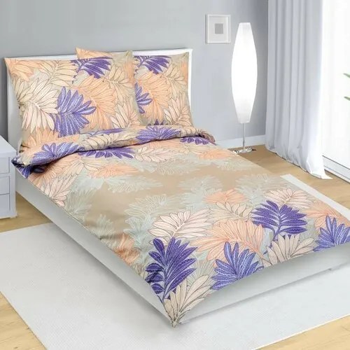 Bellatex Pościel bawełniana Liście łososiowy, fioletowy, 140 x 200 cm, 70 x 90 cm