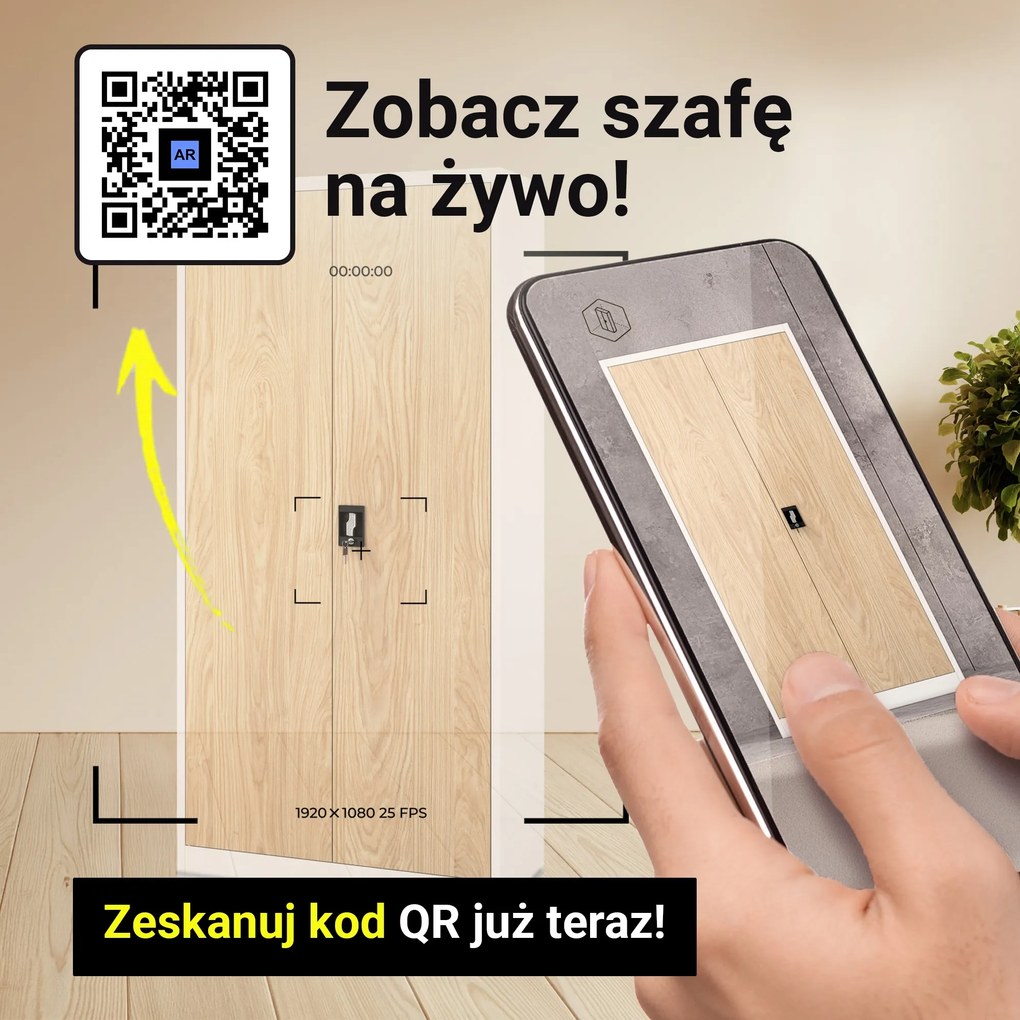 Szafa biurowa na dokumenty z 4 półkami biała/dąb sonoma, 900x1850x400 mm: JAN Eco Design