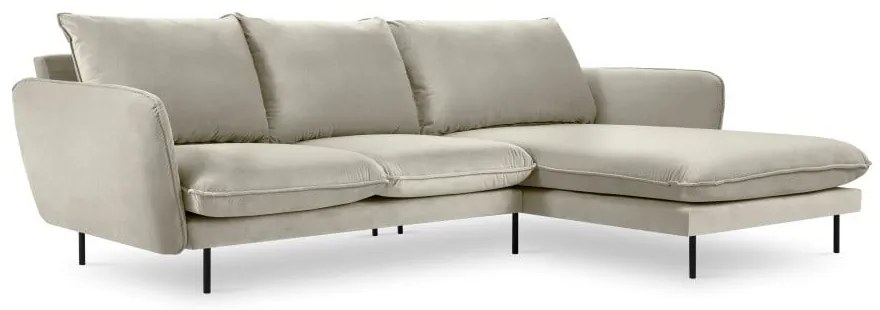 Beżowa narożna aksamitna sofa prawostronna Cosmopolitan Design Vienna