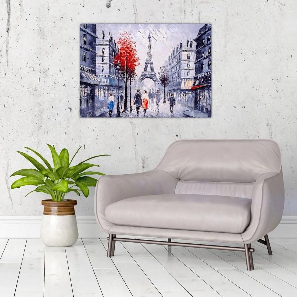 Obraz na szkle ulicy w Paryżu, obraz olejny (70x50 cm)