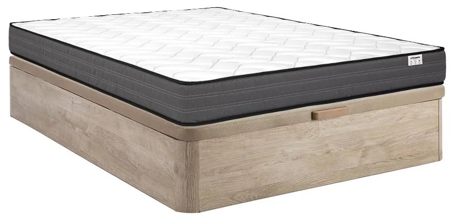 Zestaw 140 x 190 cm - stelaż ze skrzynią naturalny jasny + materac ze sprężynami kieszeniowymi o grub. 20 cm - AMBRACIE marki YSMÉE