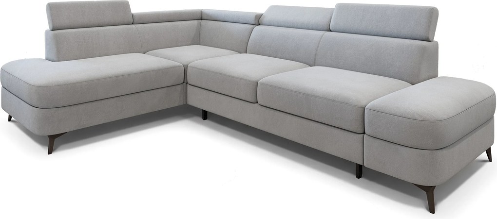 Masseno Narożnik AVISE z funkcją spania i pojemnikiem na pościel Narozniki L, Rozkładana sofa - Jasnoszary, MATT VELVET 83