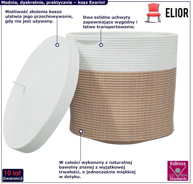 Brązowo-biały kosz na pranie z pokrywą W4-G19