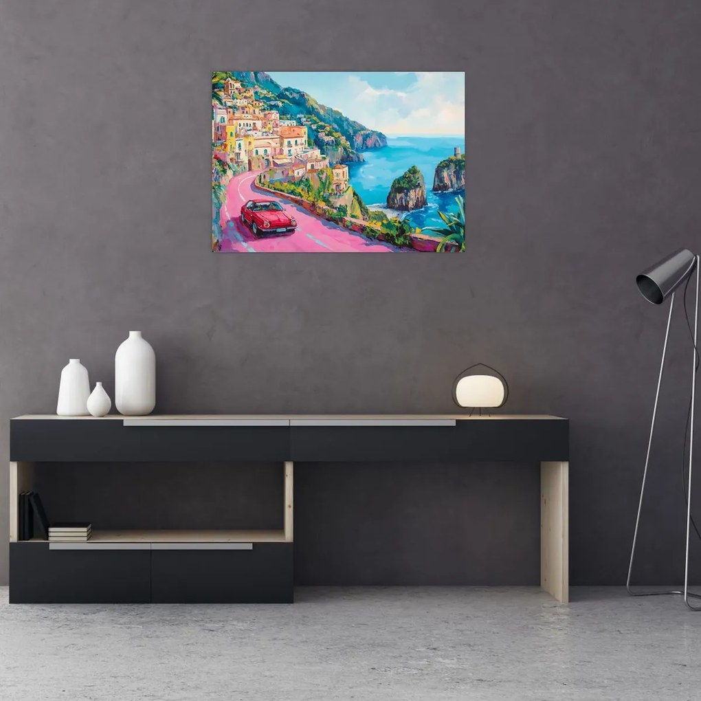 Obraz - Różowa droga przy wybrzeżu (70x50 cm)