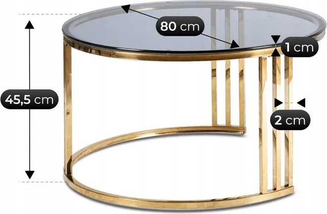Zestaw Stolików Kawowych TRITON MAX 60 cm/80 cm Szary/Złoty Glamour