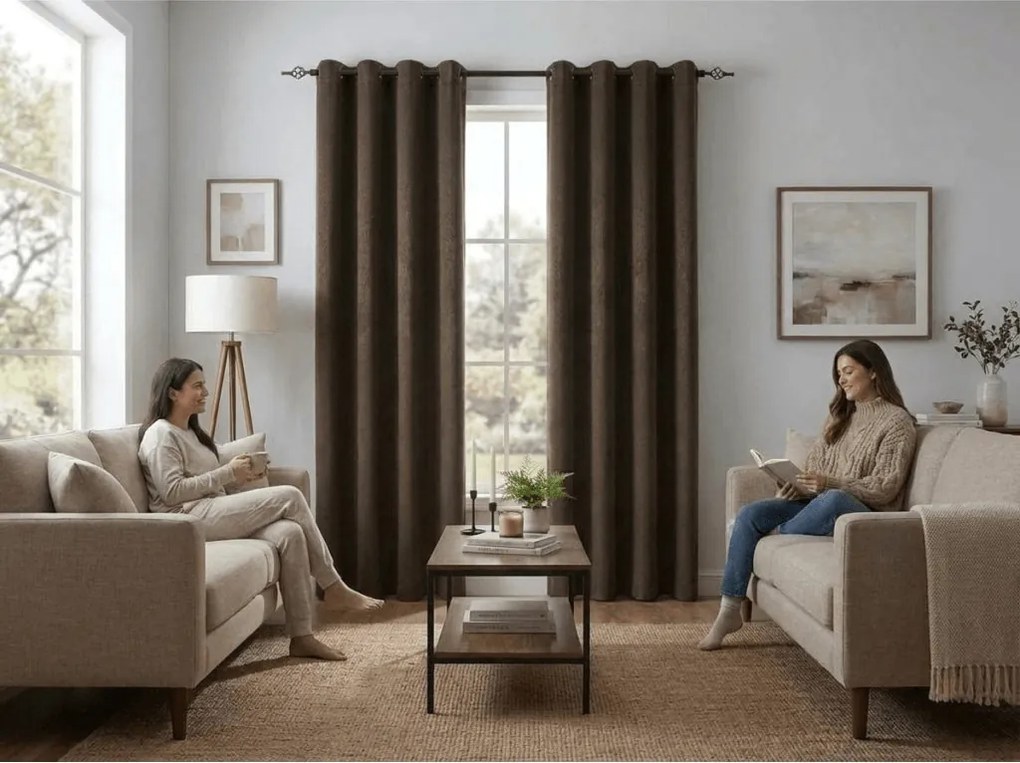 Zaciemniająca zasłona DUNES VELVET 140x250 cm, brązowa Zawieszanie: Taśma z wiązaniami