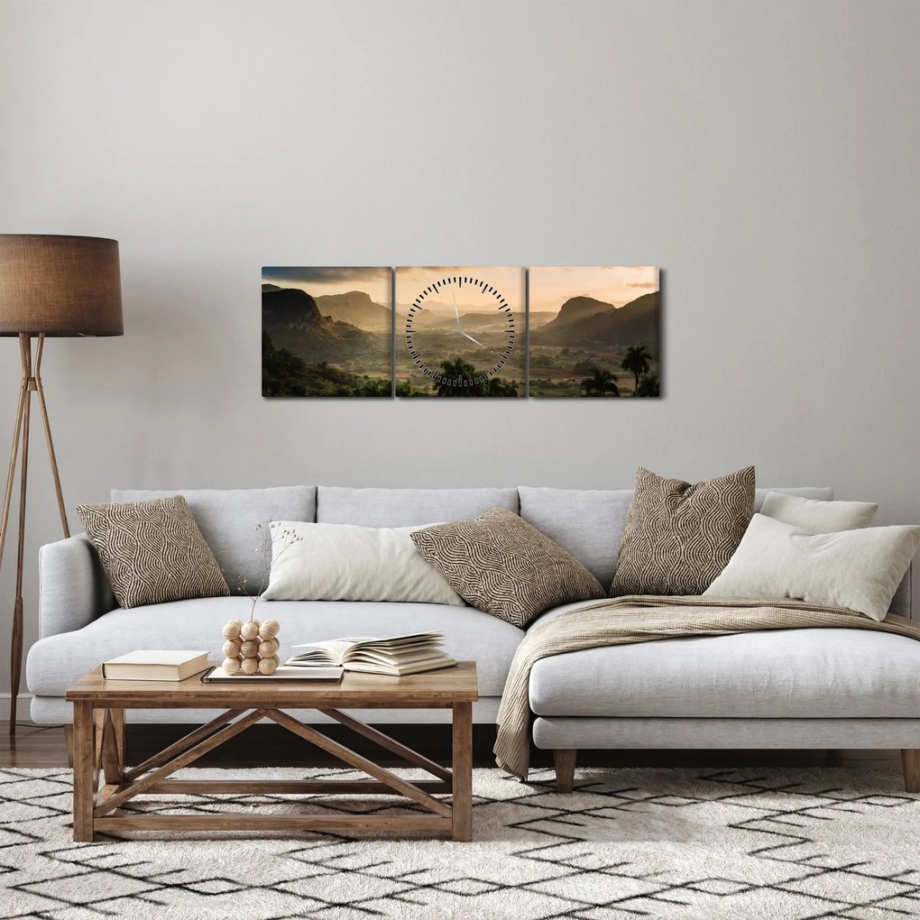 Obraz - Kubańskie szczyty (z zegarem) (90x30 cm)