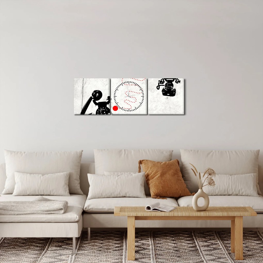 Obraz - Rysunek telefonu w stylu Banksy (z zegarem) (90x30 cm)