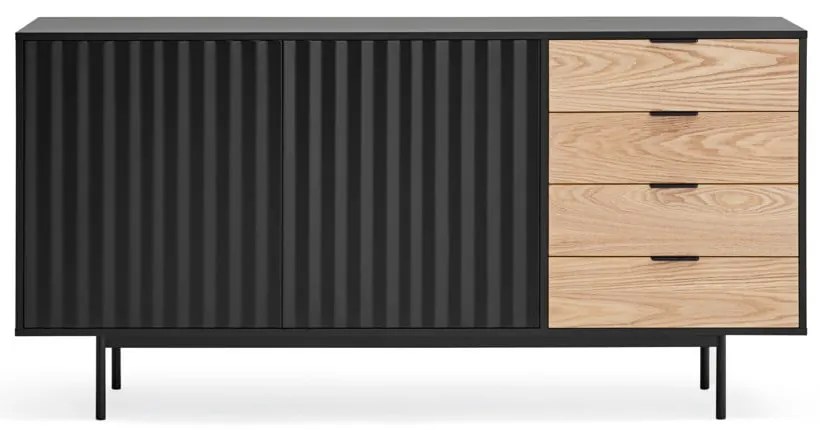 Czarno-naturalna niska komoda w dekorze dębu 159x80 cm Sierra – Teulat