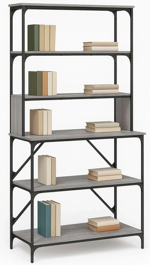 Metalowy regał na książki szary dąb D0-A53