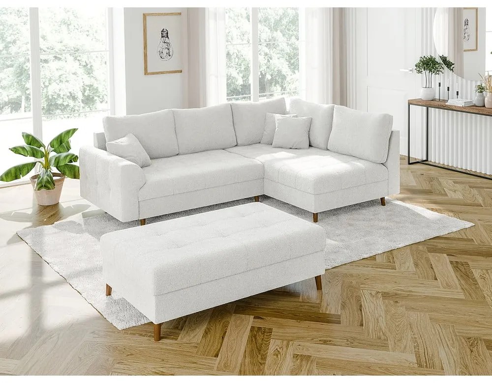 Biały narożnik z materiału bouclé (prawostronny/w kształcie litery L) Ariella – Ropez