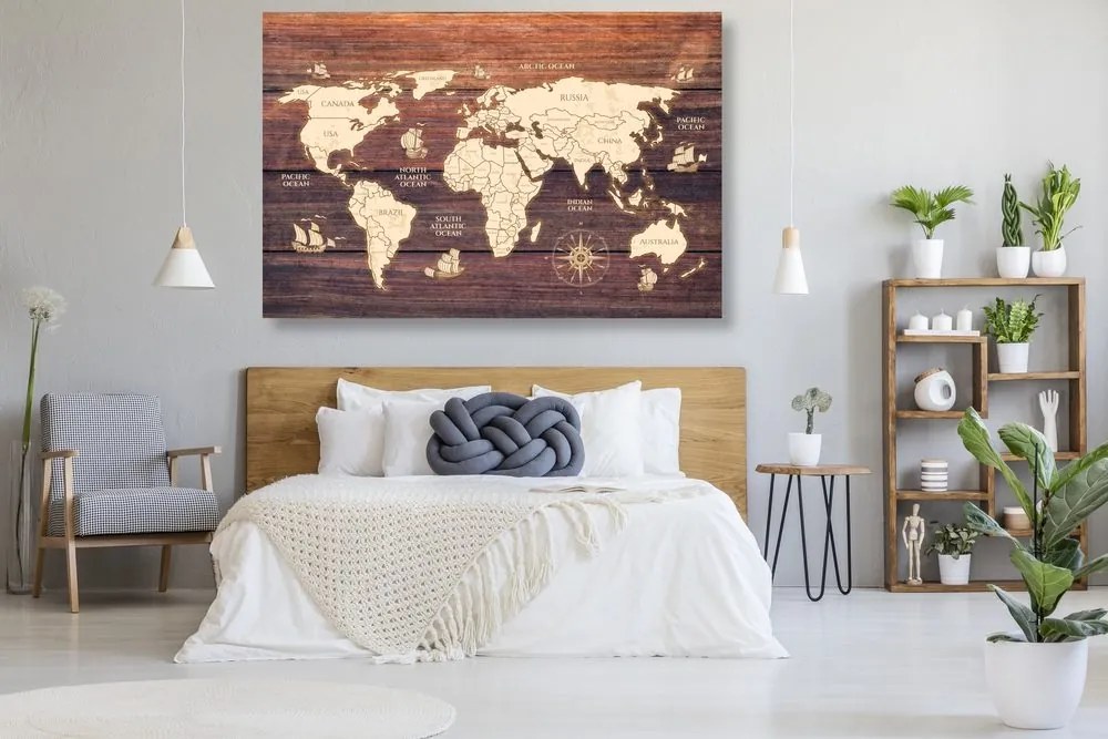 Obraz na korku mapa na drewnie